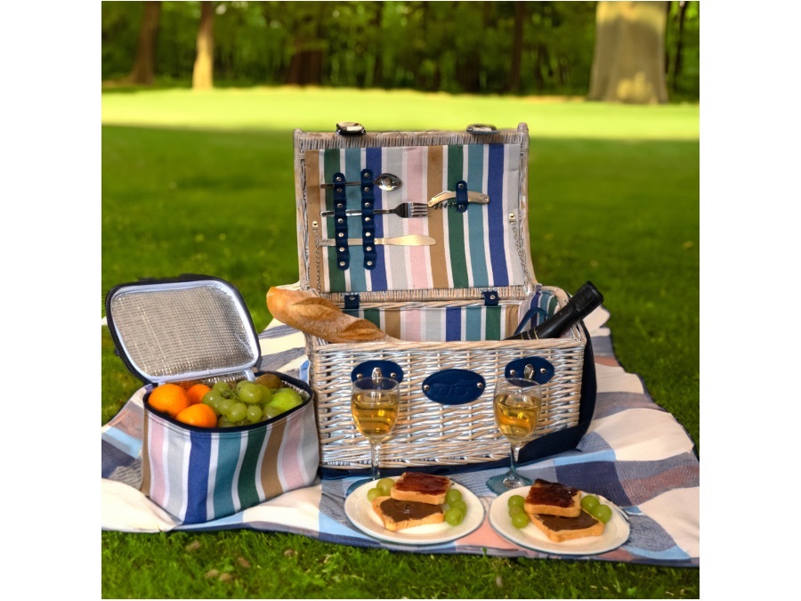 WD LIFESTYLE Cestino da picnic in vimini bianco per 2 persone