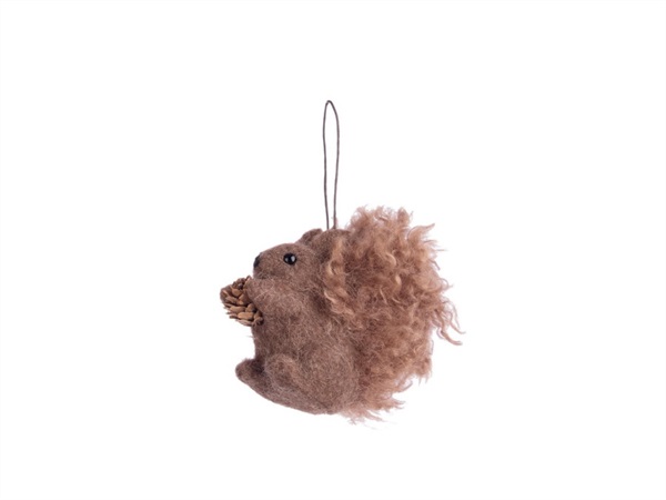 BIZZOTTO Pendaglio in lana merril scoiattolo marrone con pigna, 12x5x8,5h cm