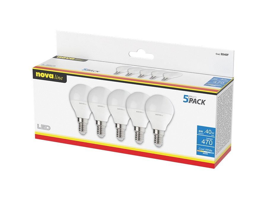 NOVA LINE 5 lampade led sferetta e 14 - 6 w - 220/240 V - 6500 k a+ pentapack box