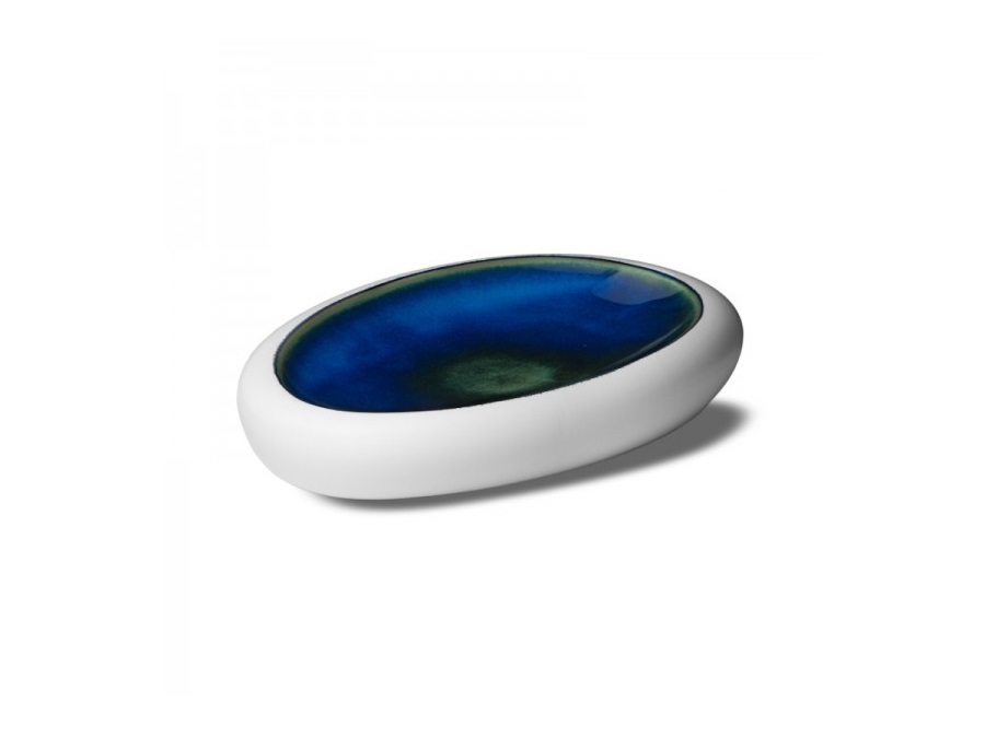 LE COQ Abyssos Vassoio Ovale Gourmet bianco matt e blu 26,5x17,5 cm H. 4,5 cm