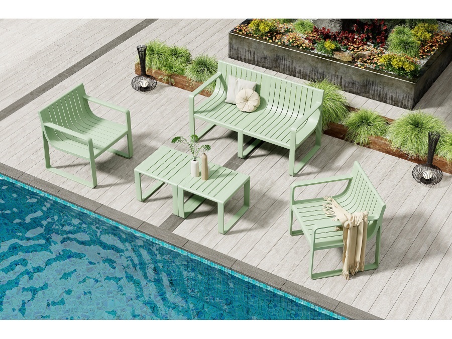 NOVITA' HOME Ajobi, set salotto da esterno verde salvia