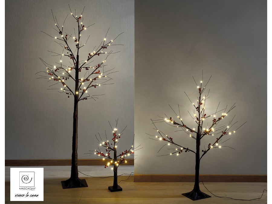 MASCAGNI Albero luminoso led marrone con bacche rosse