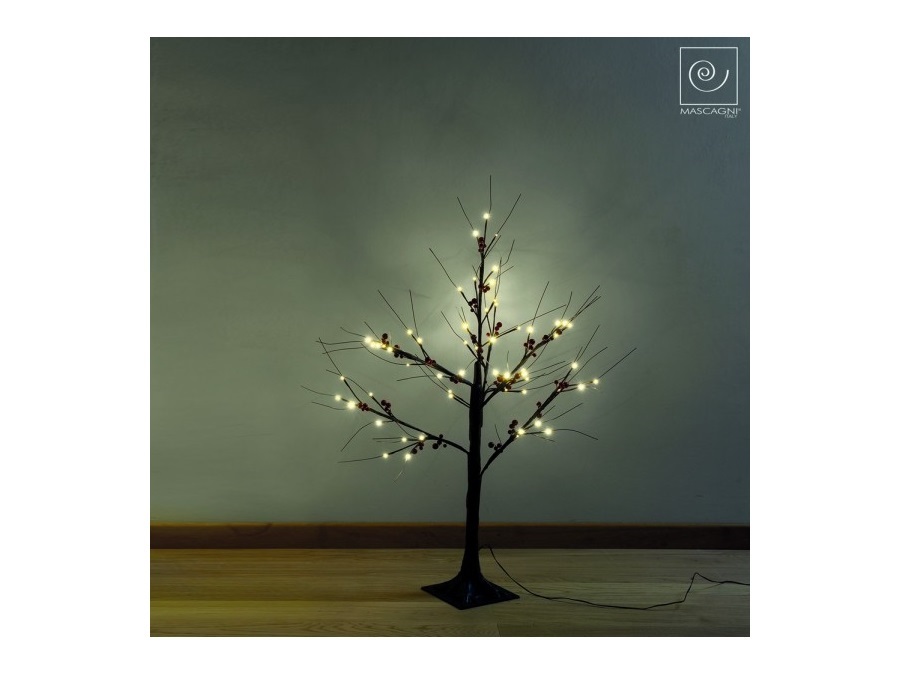 MASCAGNI Albero luminoso led marrone con bacche rosse