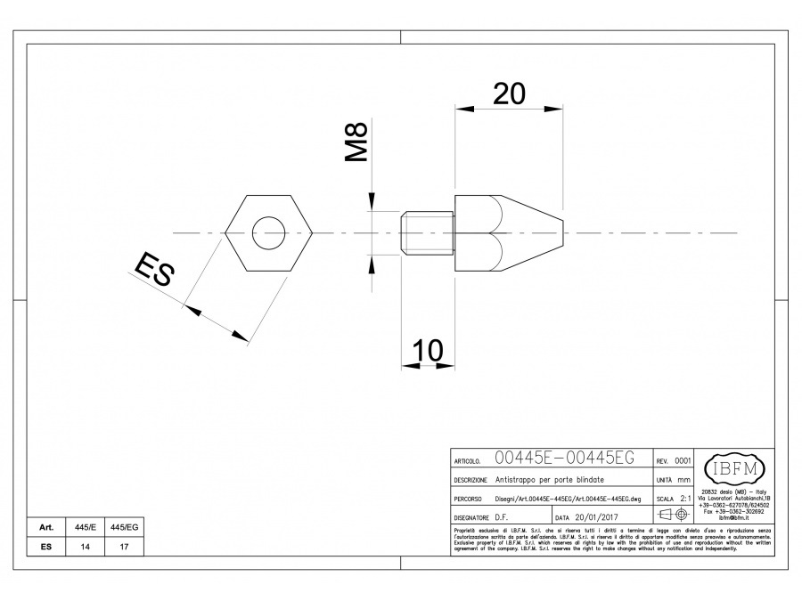 IBFM Antistrappo per Porte Blindate Esagonale, 445/EG