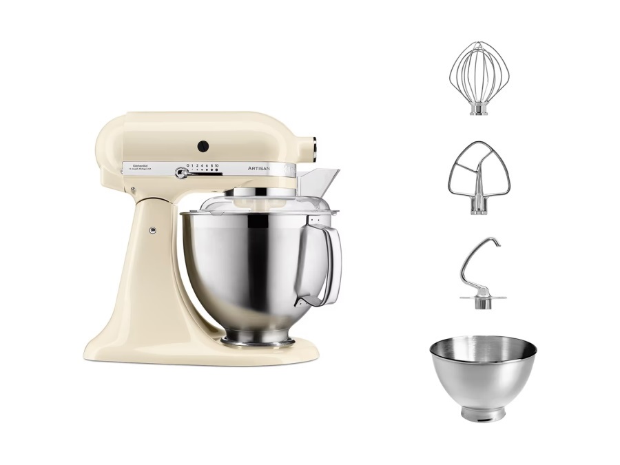 KITCHENAID Artisan, planetaria con testa reclinabile 4,8 Lt, accessori in acciaio inox, almond cream
