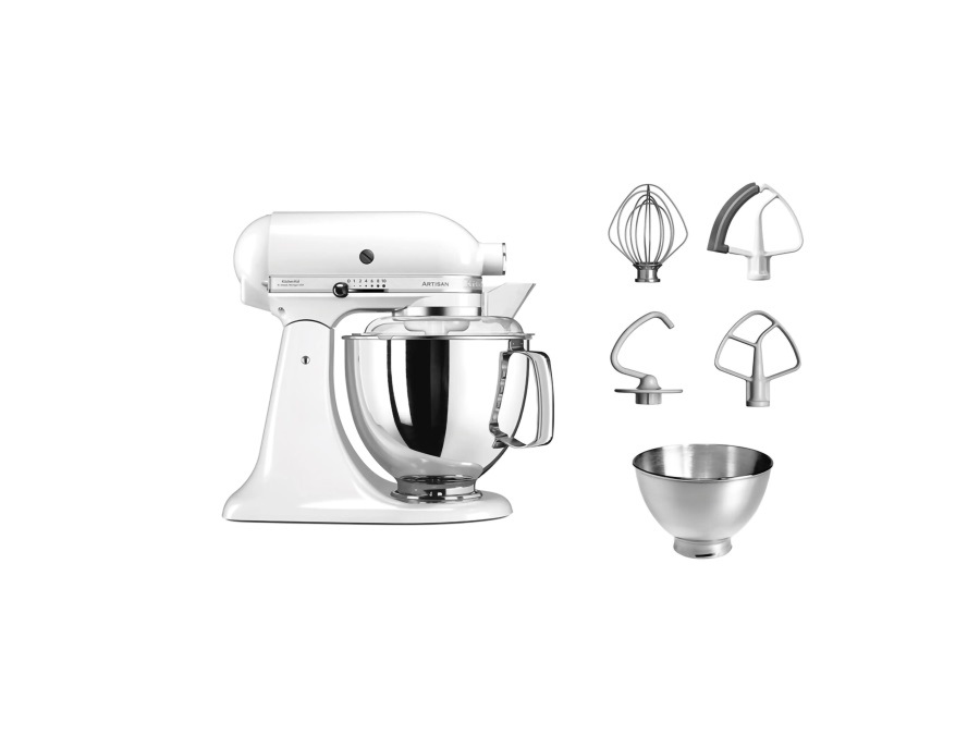 KITCHENAID Artisan, planetaria con testa reclinabile 4,8 Lt, accessori in acciaio inox, white