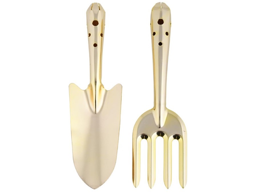 ESSCHERT DESIGN Attrezzi da giardino colore oro set 2 pz