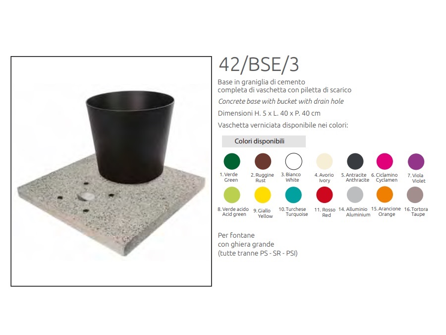 BEL FER Base in graniglia di cemento completa di vaschetta con piletta di scarico 42/bse/3