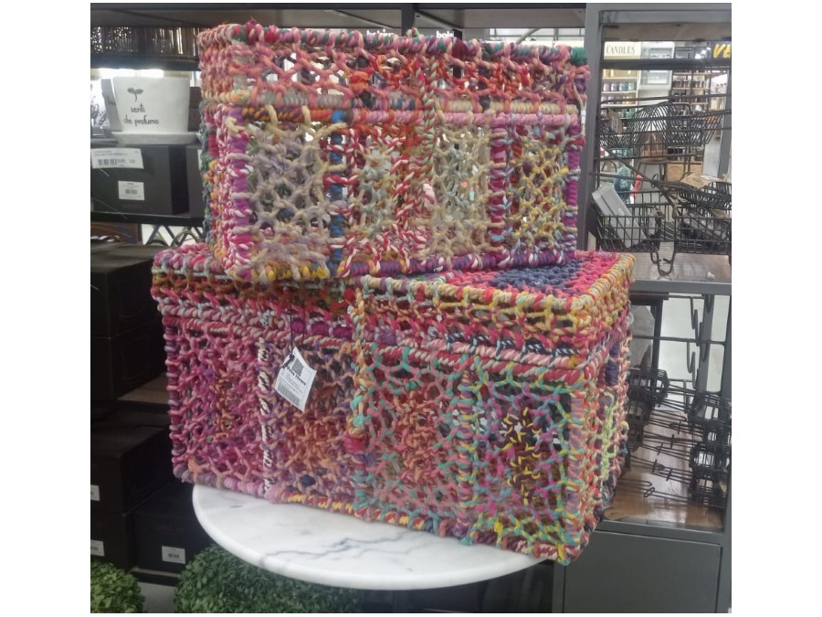 NOVITA' HOME Baule intrecciato in cotone multicolore