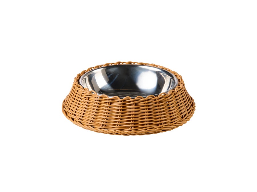 NOVITA' HOME Bob, Ciotola Pet Intreccio Polirattan Marrone Chiaro