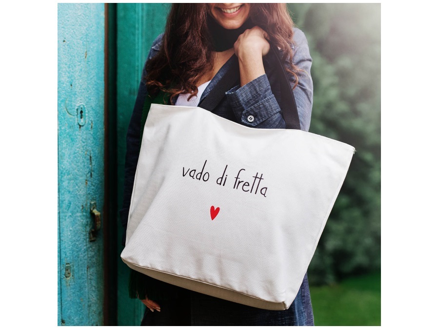 SIMPLE DAY LIVING & LIFESTYLE Borsa bianca in canvas Vado di fretta