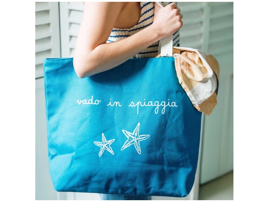 SIMPLE DAY LIVING & LIFESTYLE Borsa in canvas decoro Vado in spiaggia - Cobalto