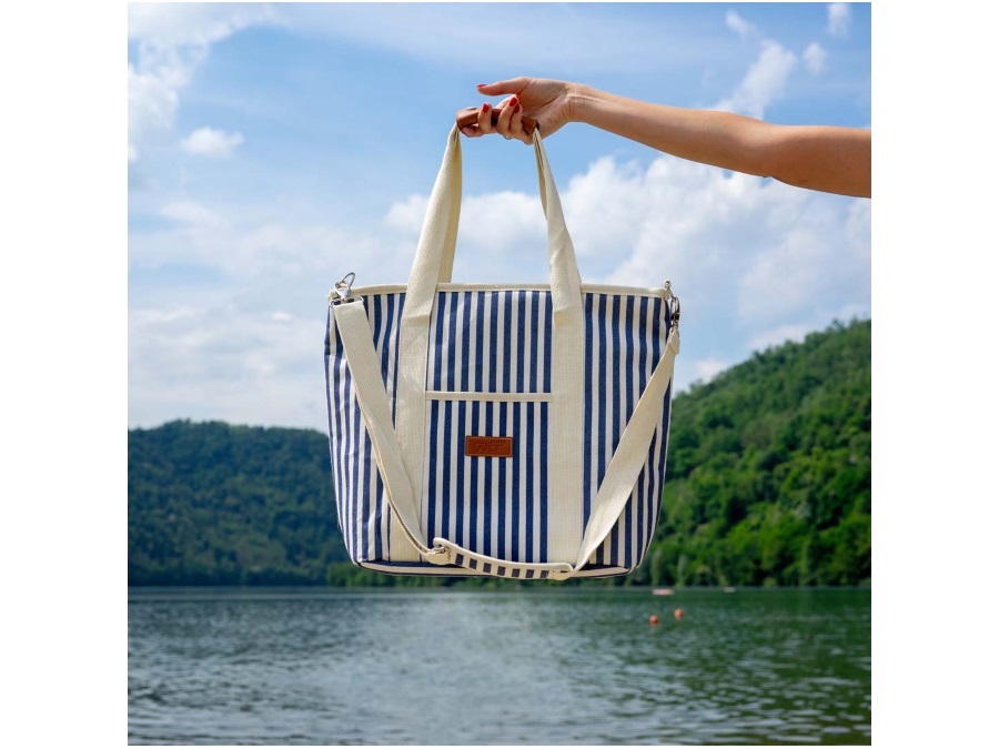 WD LIFESTYLE Borsa termica a righe con tasca blu