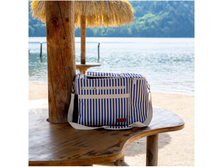 WD LIFESTYLE Borsa termica a righe con tasca per bottiglie blu