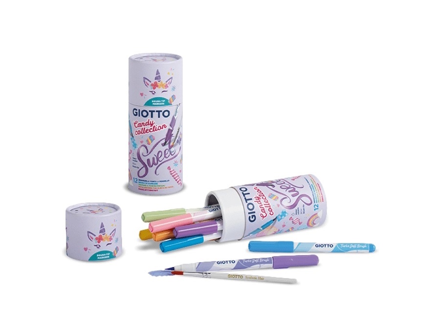 GIOTTO Candy collection, tubo pennarelli soft brush, 12 pezzi