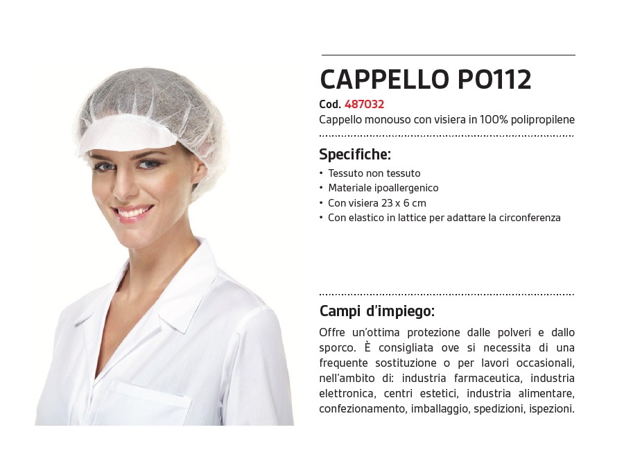 ARTICOLO VANOLI Cappello con visiera in 100% polipropilene, bianco, conf.100 pz