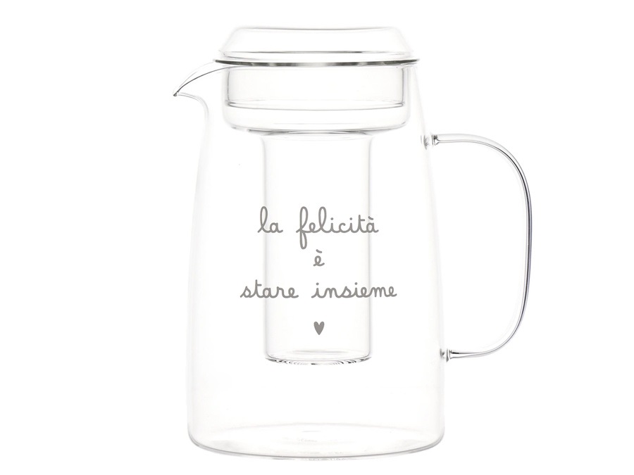SIMPLE DAY LIVING & LIFESTYLE Caraffa con portaghiaccio in vetro la felicità è stare insieme