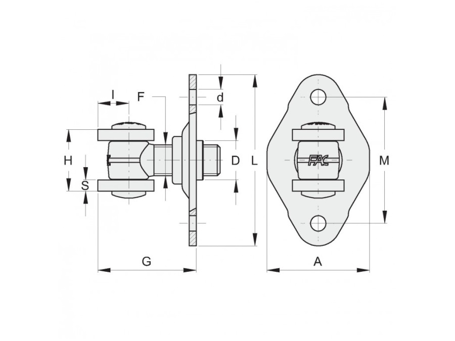 FAC S.R.L. Cardine con piastrina a 2 fori imbutita a fissare, VC1112.A22