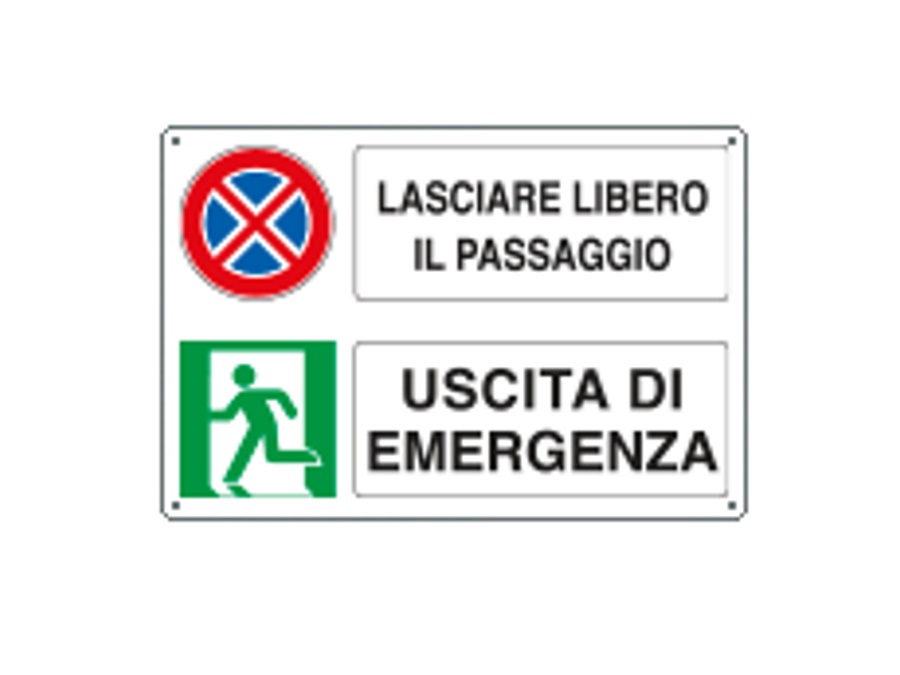 CARTELLI SEGNALATORI Cartello "Lasciare libero il passaggio - uscita DI emergenza" 30X20 CM