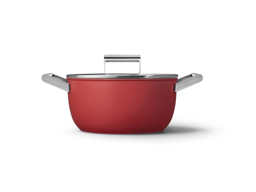 SMEG Casseruola 2 manici con coperchio, 50's style, Ø 24 cm, rosso