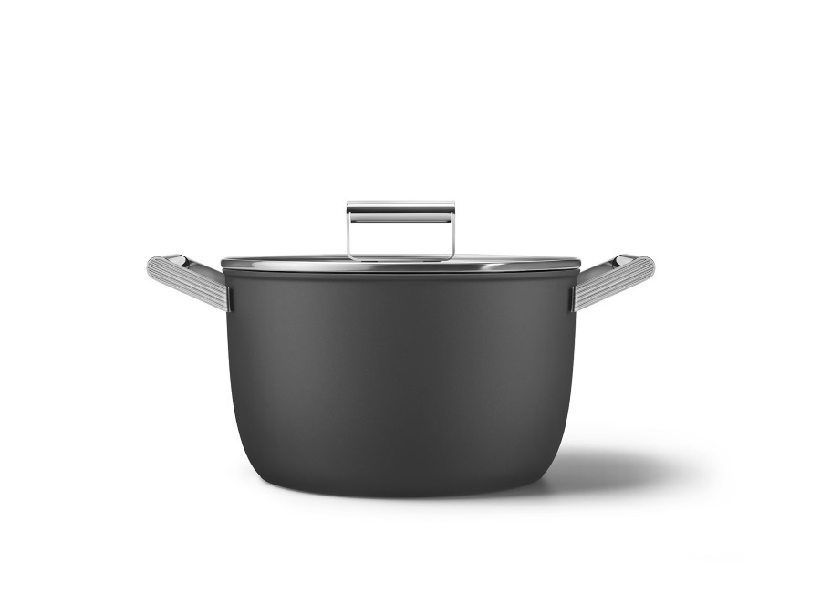 SMEG Casseruola antiaderente 2 manici con coperchio Ø 26 cm, nero