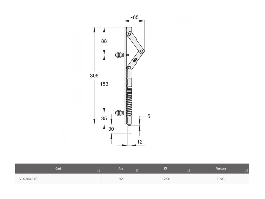 FAC S.R.L. Catenaccio a gomito automatico con fissaggio a vite dx/sx, VL0200.310