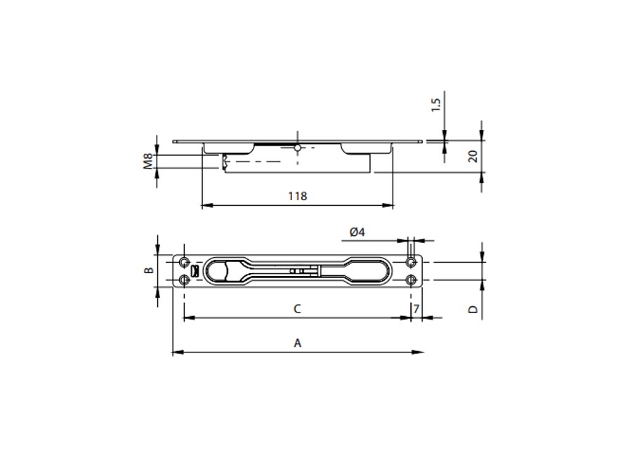 COMUNELLO CATENACCIO AD INCASSO UNA MANDATA CON LEVA IN OTTONE ART. 704 cm. 24