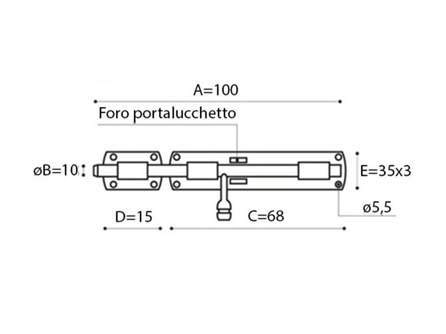 BREVETTI ADEM Catenaccio orizzontale inox da avvitare, 100 mm