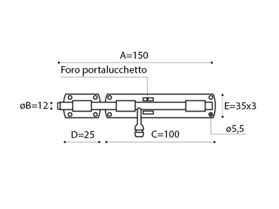 BREVETTI ADEM Catenaccio orizzontale zincato ad avvitare, 150 mm