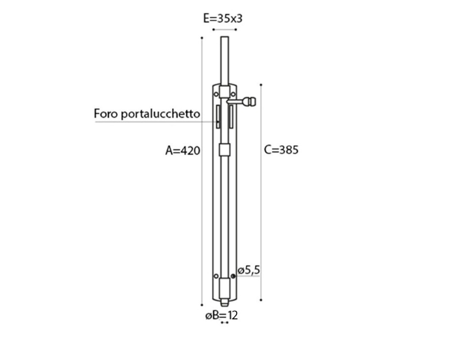 BREVETTI ADEM Catenaccio verticale con portalucchetto, 420 mm