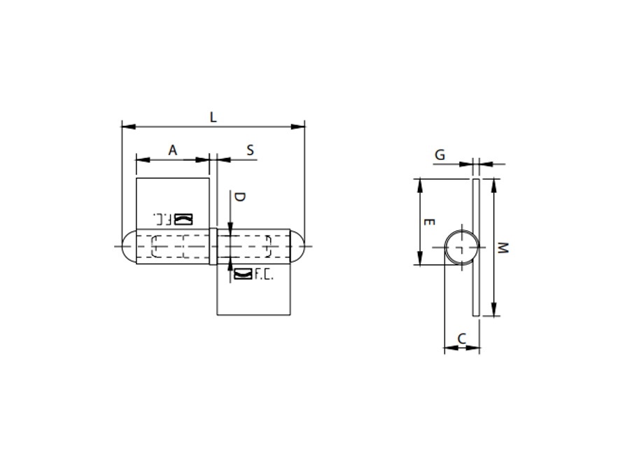 COMUNELLO CERNIERA A 2 ALI LUNGHE CON TAPPO SALDATO 10 cm DESTRA