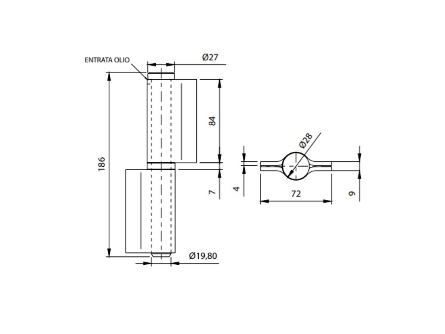 COMUNELLO CERNIERONA A 2 ALI LUNGHE CHIUSE, PERNO SFILABILE CON CUSCINETTO 180 mm, A.459