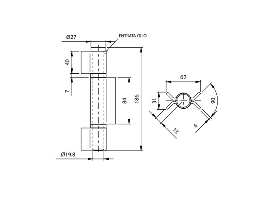 COMUNELLO CERNIERONA A 3 ALI APERTE, PERNO SFILABILE CON CUSCINETTO 180 mm A.465