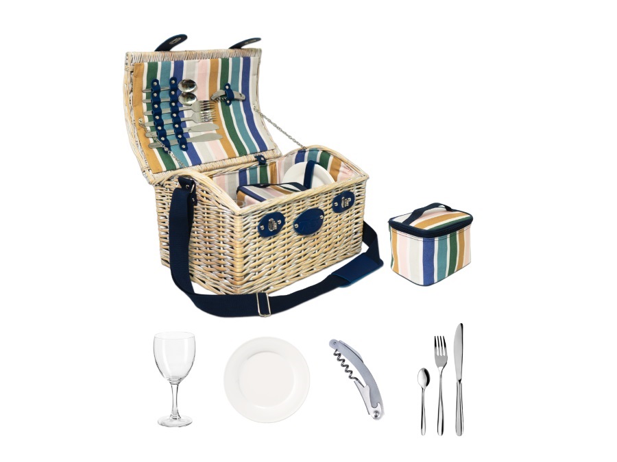 WD LIFESTYLE Cestino da picnic in vimini bianco per 2 persone