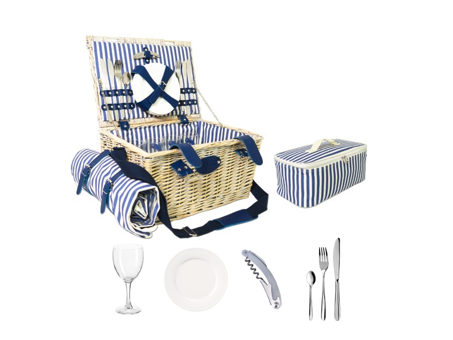 WD LIFESTYLE Cestino da picnic in vimini bianco per 4 persone