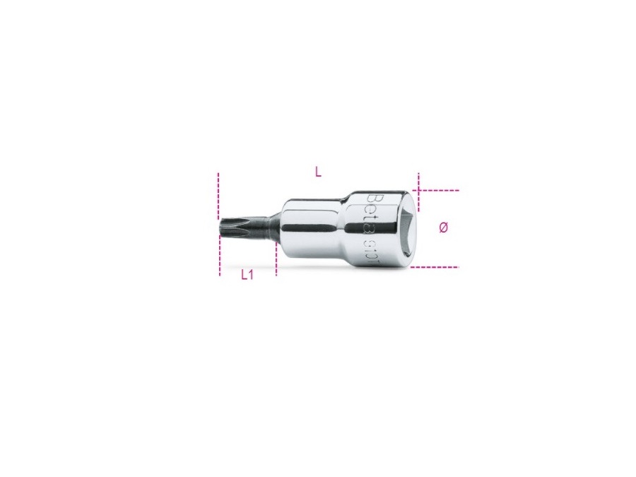 BETA UTENSILI Chiave a bussola a giravite maschio per viti con impronta Torx con attacco quadro femmina 3/8" cromate - inserti bruniti - MISURA T25 - Ø (18,5 mm) - L (50 mm) - L1 (20 mm)