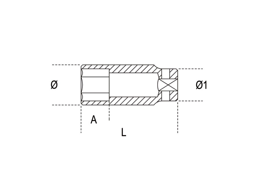 BETA UTENSILI Chiave a bussola con attacco quadro femmina 3/4" bocca esagonale serie lunga sottile fosfatata