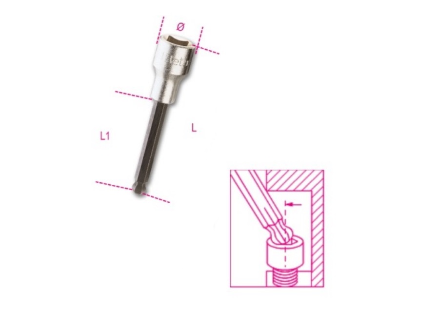 BETA UTENSILI Chiave a bussola maschio esagonale con estremità sferica con quadro femmina 1/2" cromata - inserti bruniti