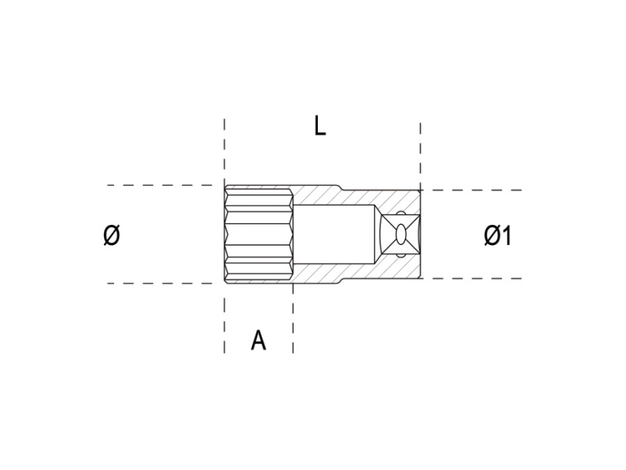 BETA UTENSILI Chiave a bussola per viti con profilo Torx con attacco quadro 1/2" tipo lungo, cromata - MISURA E10 - Ø (13,2 mm) - L (77 mm) - Ø1 (21 mm) - A (6,4 mm)