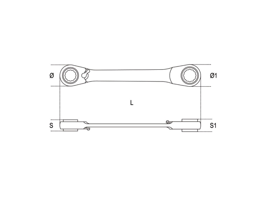 BETA UTENSILI Chiave poligonale doppia diritta a cricchetto cromata