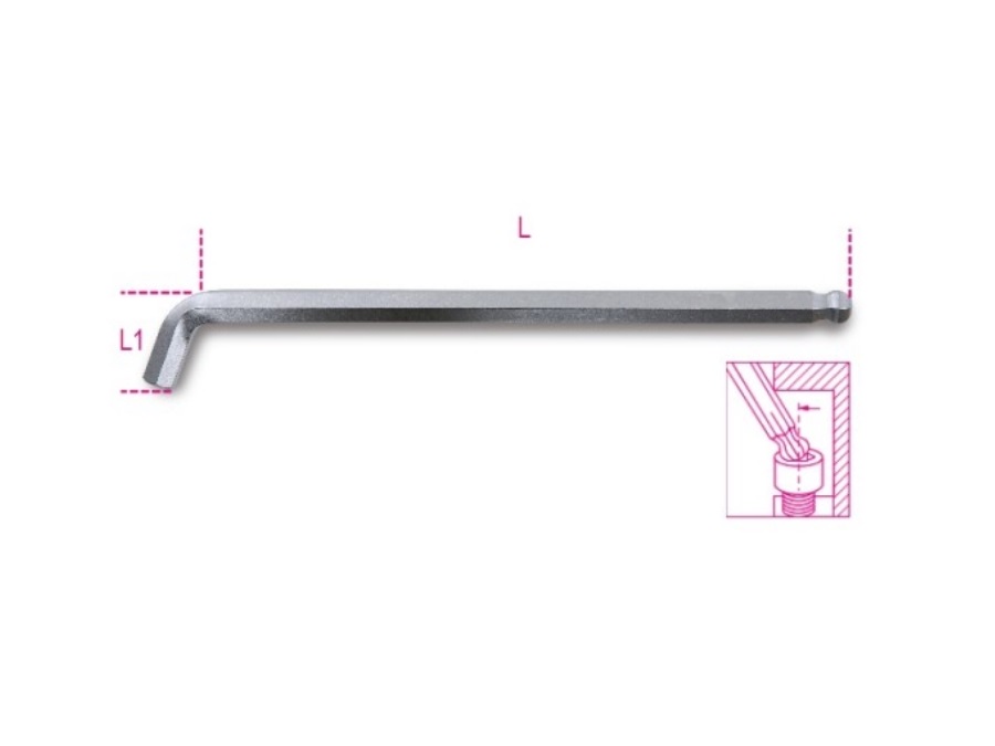 BETA UTENSILI Chiavi maschio esagonale piegate a 110° con estremità sferica, modello lato extra corto, cromate. 96BPA