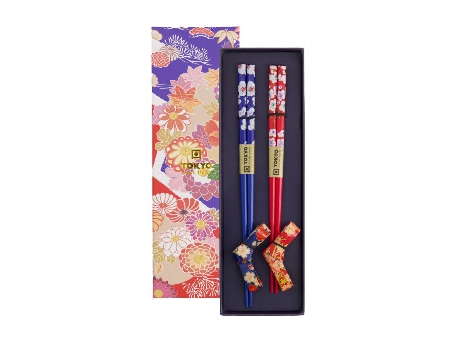 TOKYO DESIGN STUDIO Chopstick, set 2 coppie di bacchette con supporto, washi bow