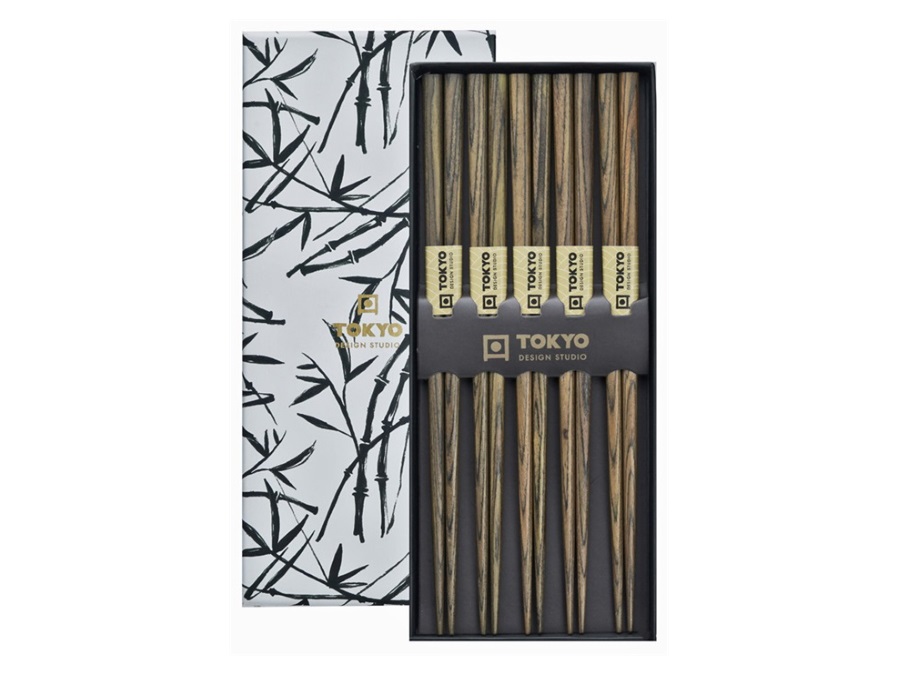 TOKYO DESIGN STUDIO Chopstick, set 5 coppie di bacchette, bamboo white