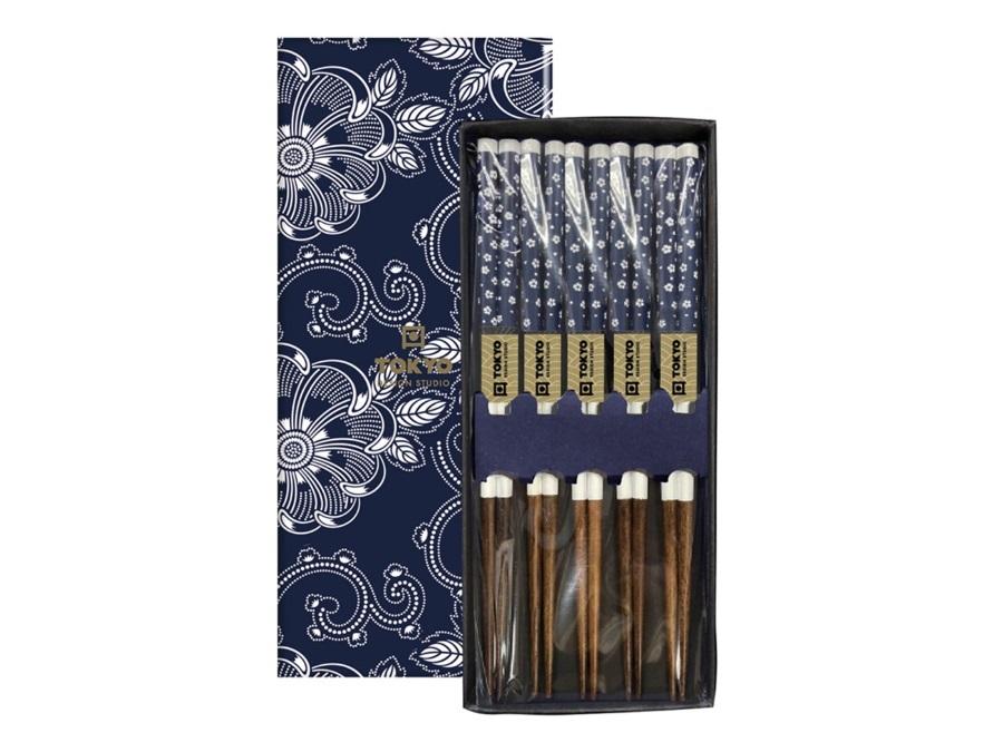 TOKYO DESIGN STUDIO Chopstick, set 5 coppie di bacchette, blue flower