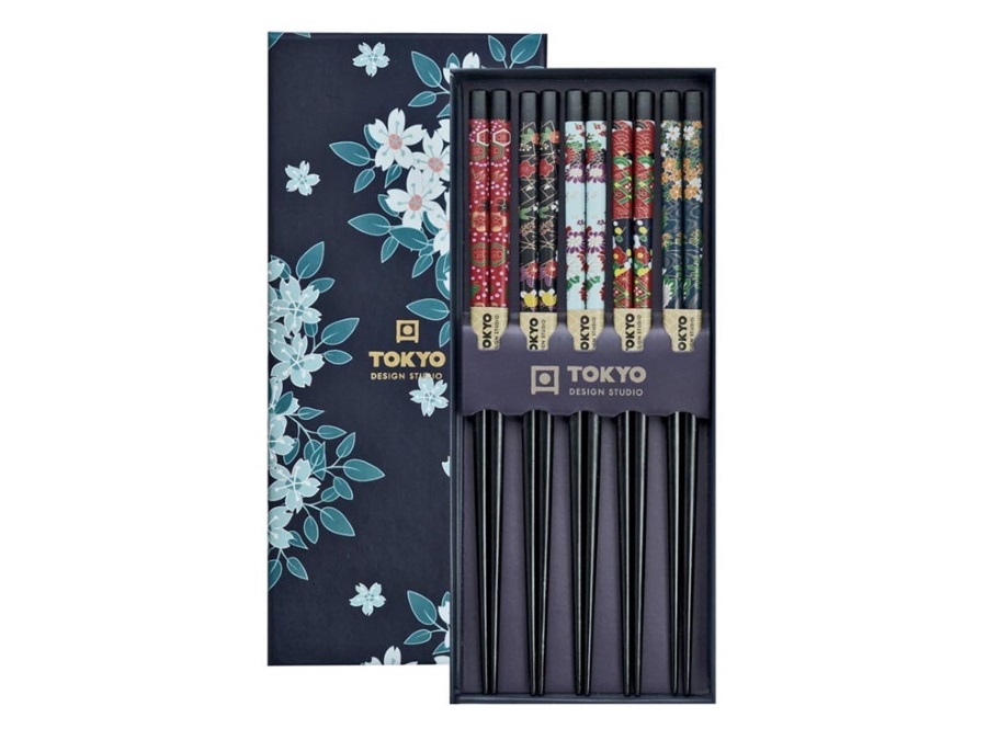 TOKYO DESIGN STUDIO Chopstick, set 5 coppie di bacchette, cherry blossom blue