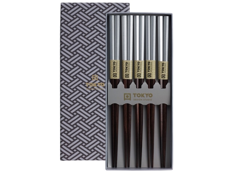 TOKYO DESIGN STUDIO Chopstick, set 5 coppie di bacchette, platinum