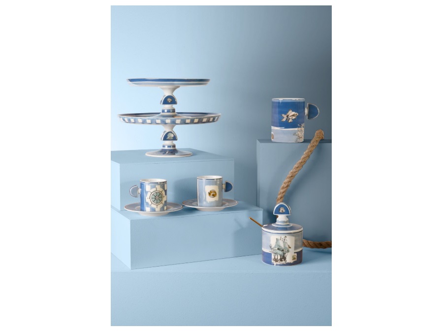 BACI MILANO coastal table & kitchen - set 2 tazzine caffè con piattino, Ø5,5x6,5 cm