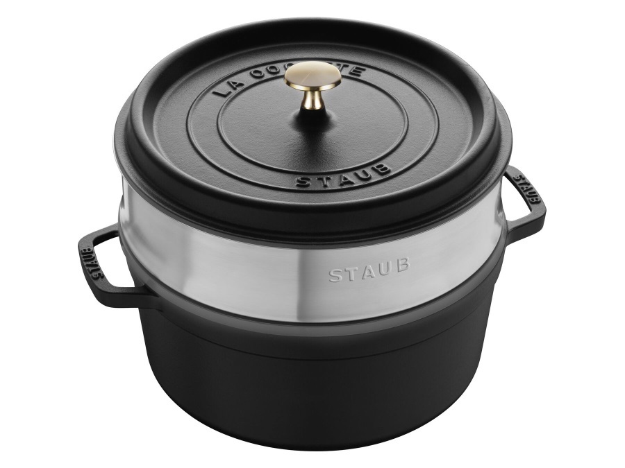 STAUB Cocotte con cestello a vapore nero, ø 26 cm