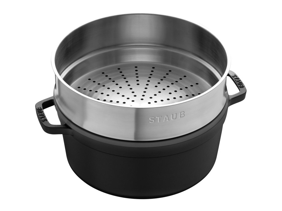 STAUB Cocotte con cestello a vapore nero, ø 26 cm