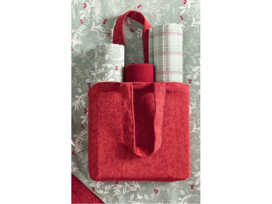 BRANDANI GIFT GROUP S.A.S. Connubio, Borsetta jacquard con 3 strofinacci, 1 foglie verdi, 1 quadri, 1 ape rosso 50x70 cm